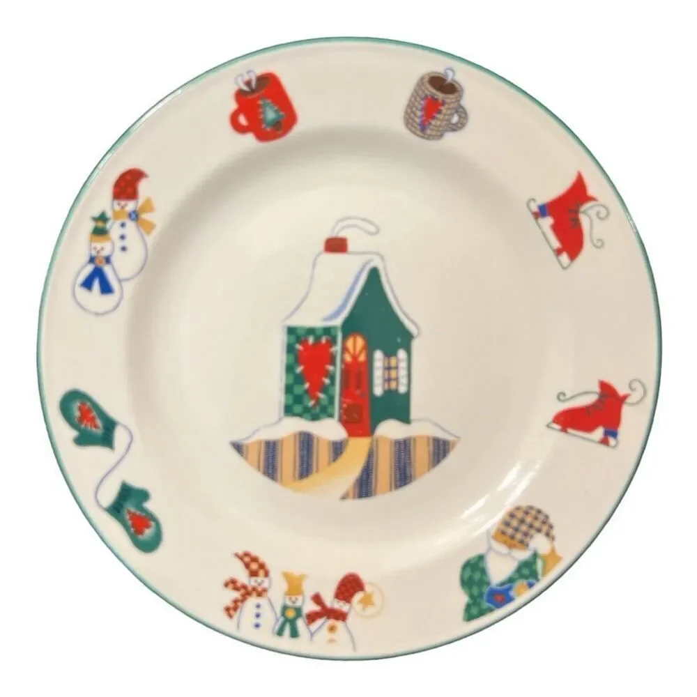 Welcome Winter Salad Plates Christmas Stoneware Farmhouse